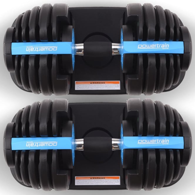 Powertrain 2x 24kg Blue Home Gym Adjustable Dumbbells Weights Image 10