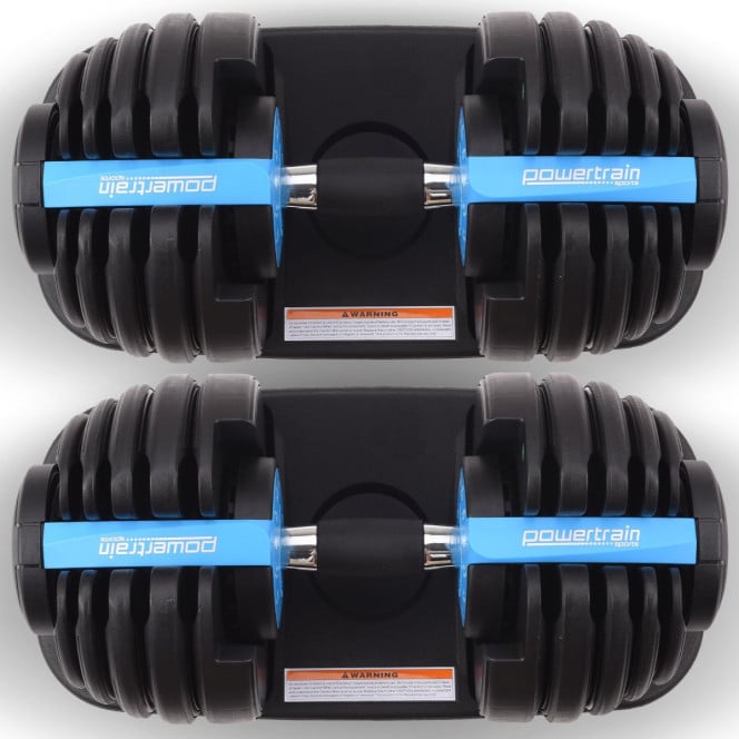 Powertrain 2x 24kg Blue Home Gym Adjustable Dumbbells Weights Image 11