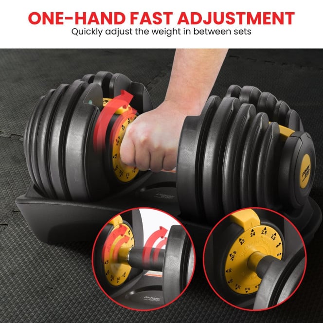 Powertrain 2x 24kg Gold Home Gym Adjustable Dumbbells Weights Image 3