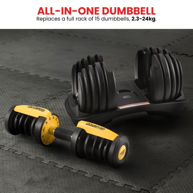 Powertrain 2x 24kg Gold Home Gym Adjustable Dumbbells Weights Image 4