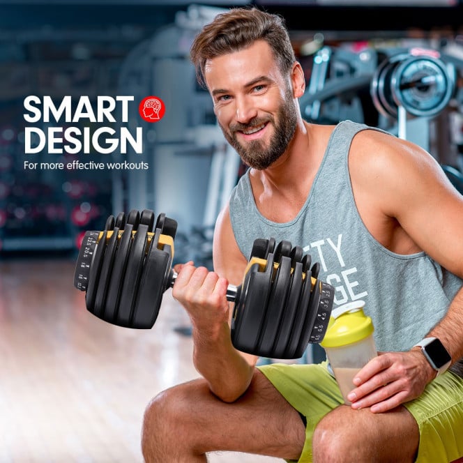 Powertrain 2x 24kg Gold Home Gym Adjustable Dumbbells Weights Image 5