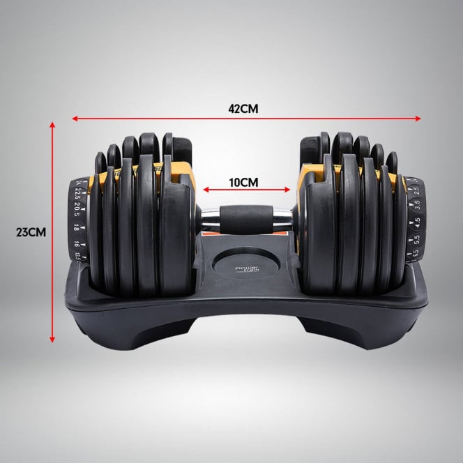 2x 24kg Powertrain Home Gym Adjustable Dumbbells - Gold Image 8