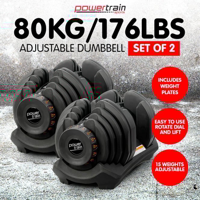 Powertrain 2x 40kg Adjustable Dumbbell Home Gym Weights Image 2