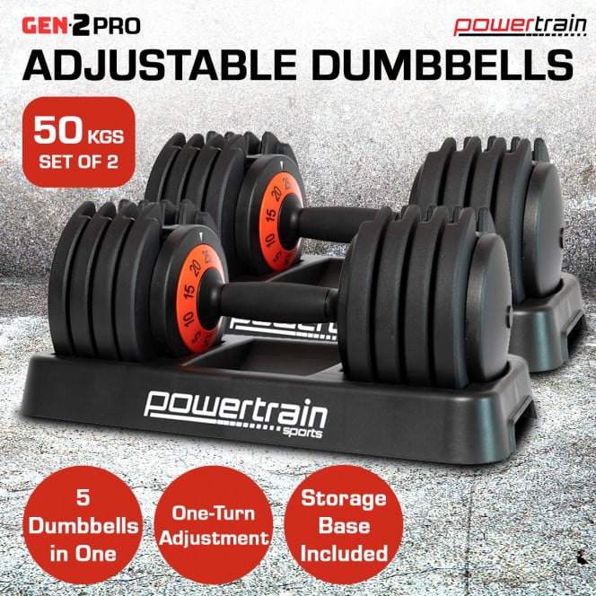50kg Powertrain GEN2 Pro Adjustable Dumbbell Set