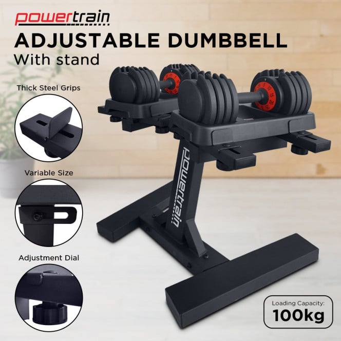 Powertrain 50kg GEN2 Pro Adjustable Dumbbell Set with Stand Image 9