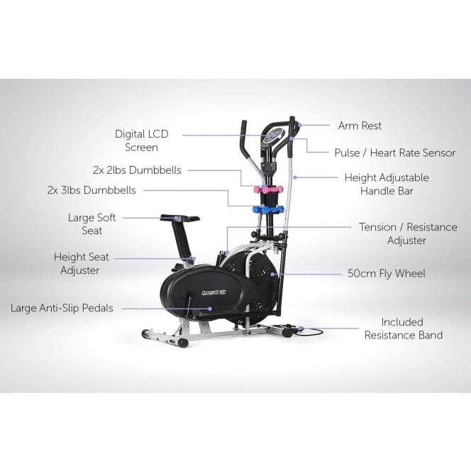 Powertrain 5-in-1 Elliptical Cross Trainer Bike with Dumbbells Image 3
