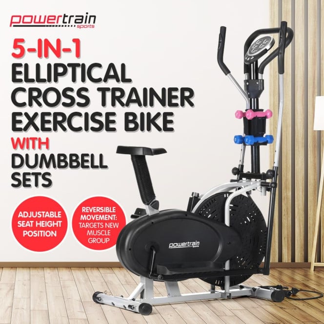 Powertrain 5-in-1 Elliptical Cross Trainer Bike with Dumbbells