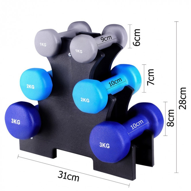 Everfit 6 Piece 12kg Dumbbell Weights Set with Stand Image 2