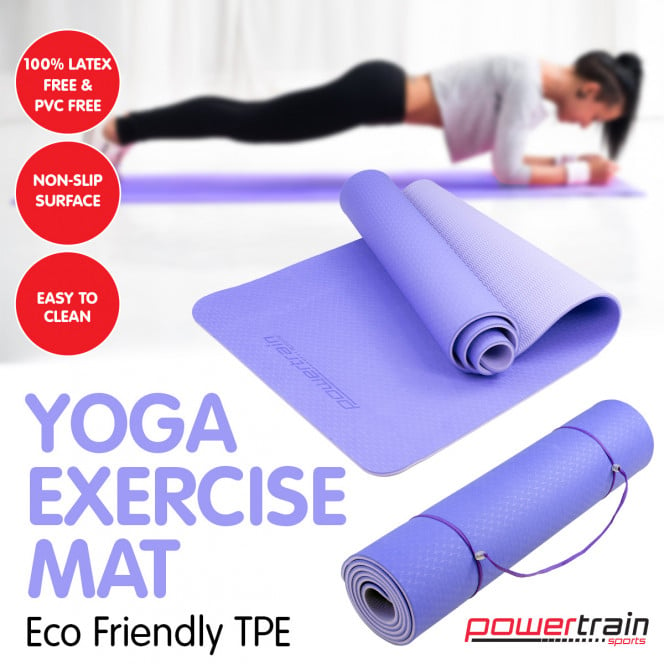 Powertrain Eco-Friendly TPE Pilates Exercise Yoga Mat 8mm - Light Purple Image 3