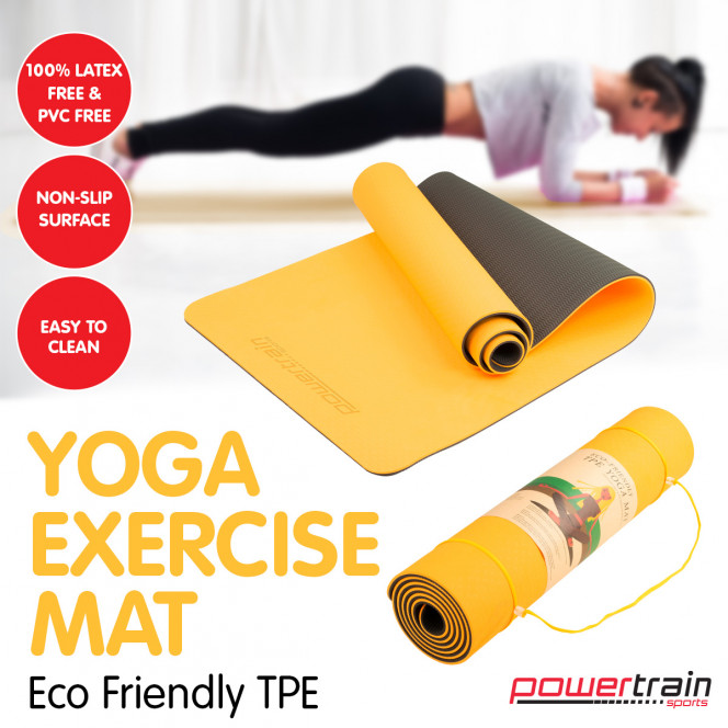 Powertrain Eco-Friendly TPE Pilates Exercise Yoga Mat 8mm - Orange Image 3