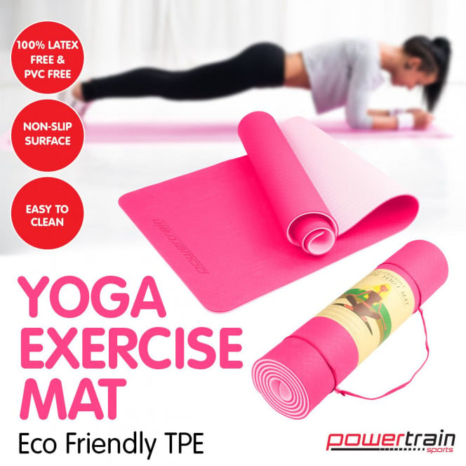 Powertrain Eco-Friendly TPE Pilates Exercise Yoga Mat 8mm - Pink Image 2