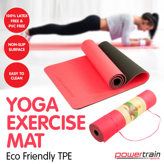 Powertrain Eco-Friendly TPE Pilates Exercise Yoga Mat 8mm - Red Image 3