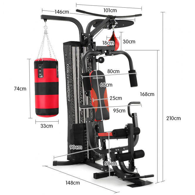 Powertrain Home Gym Multi Station with 110lb Weights, Boxing Punching Bag, and Speed Bag Image 2