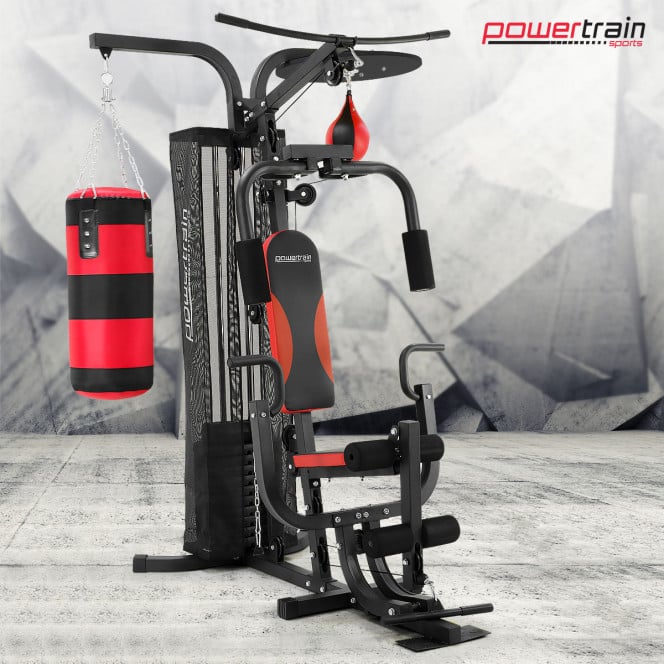 Powertrain Home Gym Multi Station with 110lb Weights, Boxing Punching Bag, and Speed Bag Image 4