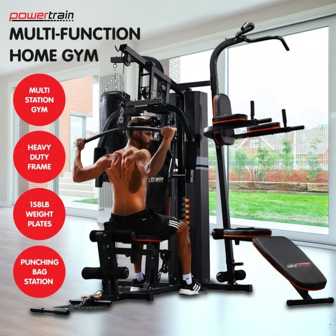 Powertrain Multi Station Home Gym 158lb Weights Punching Bag Image 10