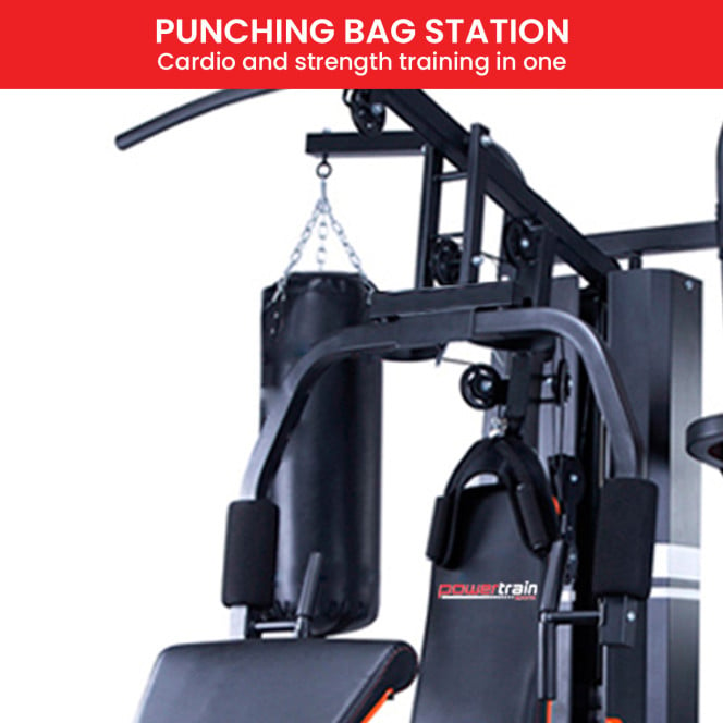 Powertrain Multi Station Home Gym 150lbs Weights Punching Bag Image 10