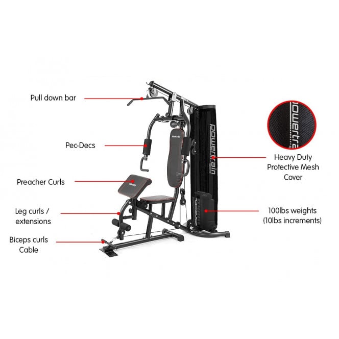 Powertrain Multi Station Home Gym with 45kg Weights & Preacher Curl Pad Image 2