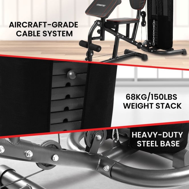 Powertrain Multi Station Home Gym with 68kg Weights Preacher Curl Pad Image 6