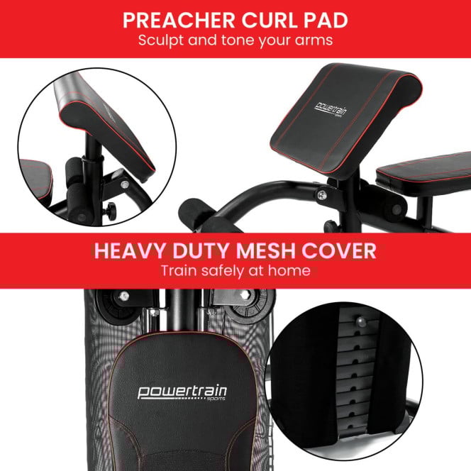 Powertrain Multi Station Home Gym with 68kg Weights Preacher Curl Pad Image 8