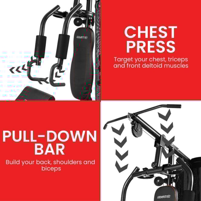 Powertrain Multi Station Home Gym with 68kg Weights Preacher Curl Pad Image 9