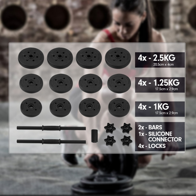 Powertrain 20kg Home Gym Adjustable Dumbbell and Barbell Set - Black Image 6