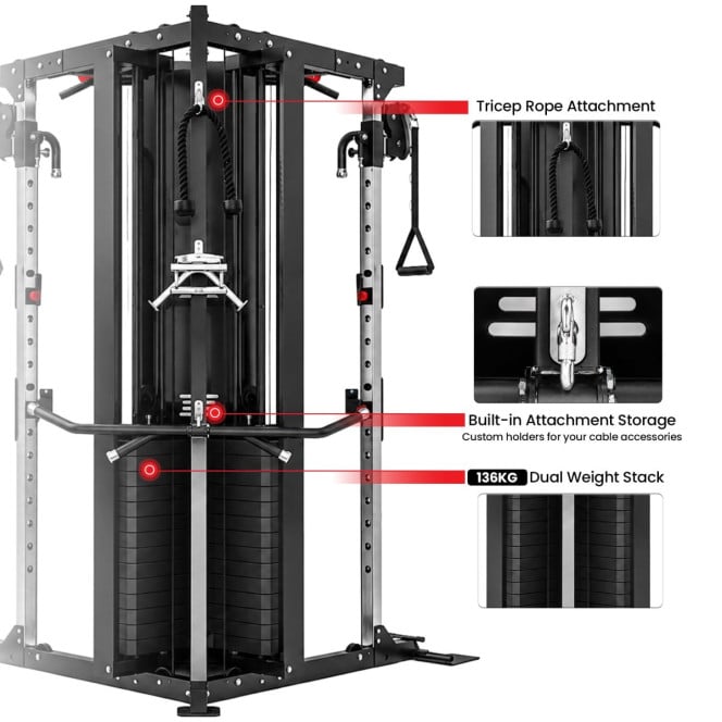 Powertrain Home Gym Station Functional Trainer Cable Power Rack 136kg Weight Stack Image 6