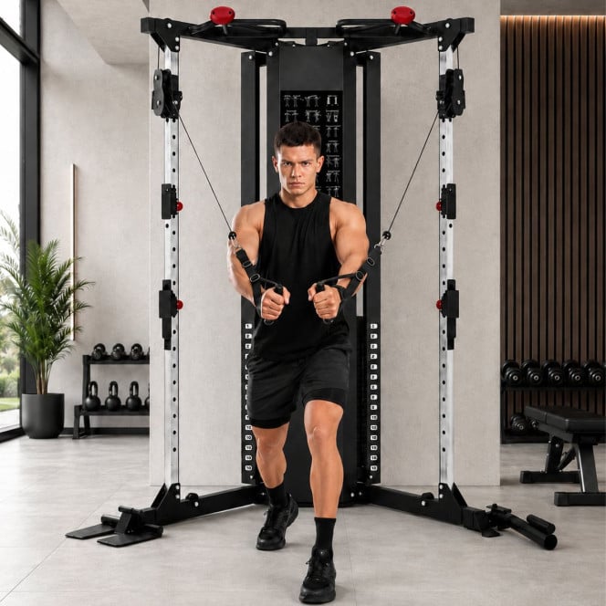 Powertrain Home Gym Station Functional Trainer Cable Power Rack 136kg Weight Stack Image 15