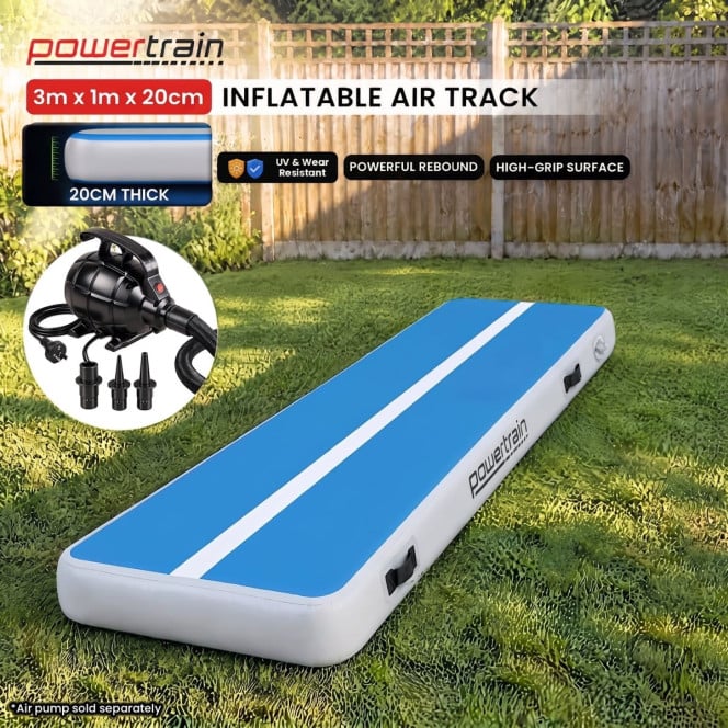 Air Track Powertrain 3m x 1m Inflatable Tumbling Gymnastics Mat - Blue White