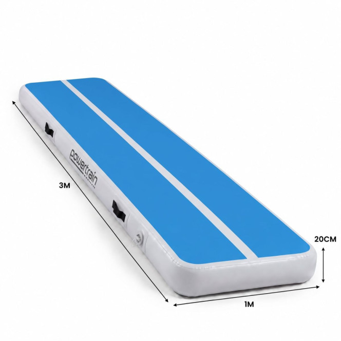 Powertrain 3m x 1m Air Track 20cm Thick Gymnastics Exercise Tumbling Mat in Blue White with Electric Pump Image 3