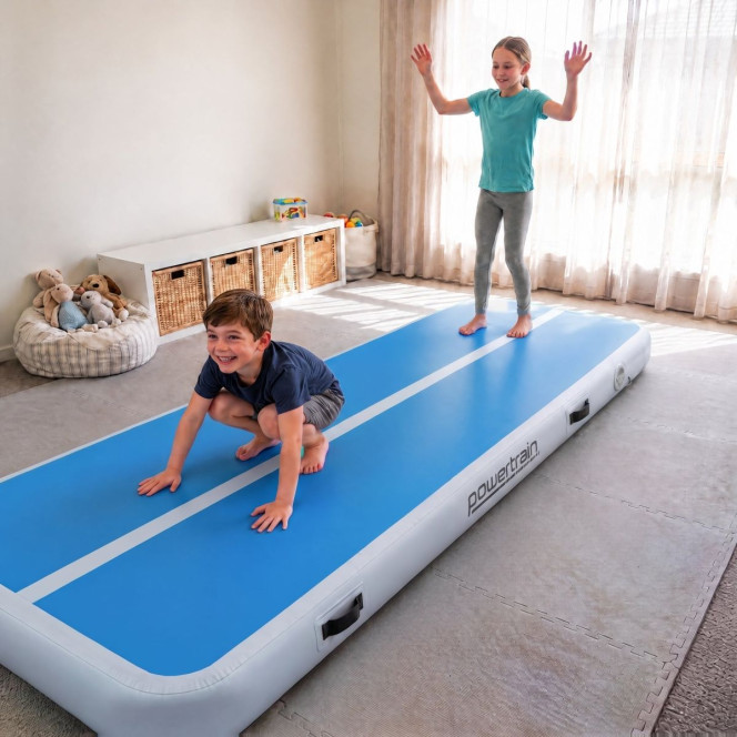 Powertrain 3m x 1m Air Track 20cm Thick Gymnastics Exercise Tumbling Mat in Blue White with Electric Pump Image 12