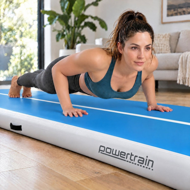 Powertrain 3m x 1m Air Track 20cm Thick Gymnastics Exercise Tumbling Mat in Blue White with Electric Pump Image 14