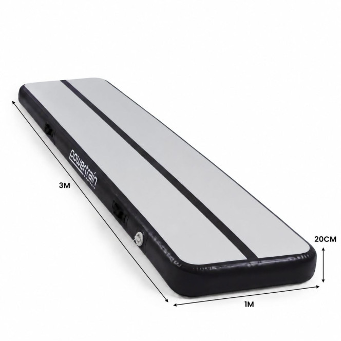 Powertrain 3m x 1m Inflatable Air Track 20cm Thick Gymnastics Exercise Tumbling Mat in Grey Black with Electric Pump Image 3