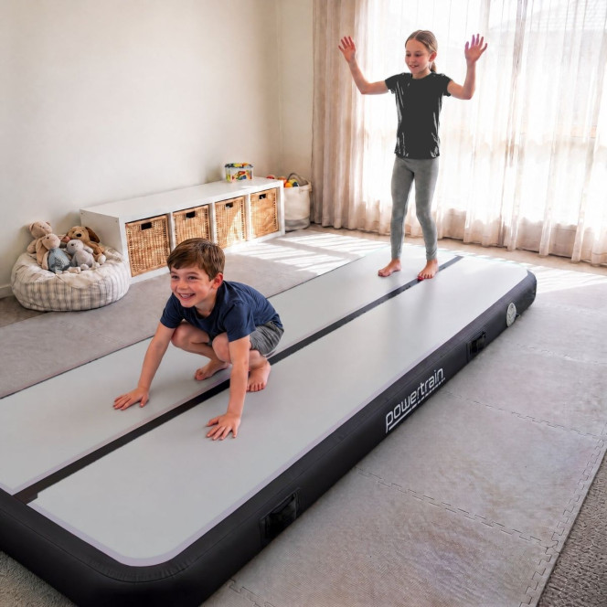 Powertrain 3m x 1m Inflatable Air Track 20cm Thick Gymnastics Exercise Tumbling Mat in Grey Black with Electric Pump Image 12