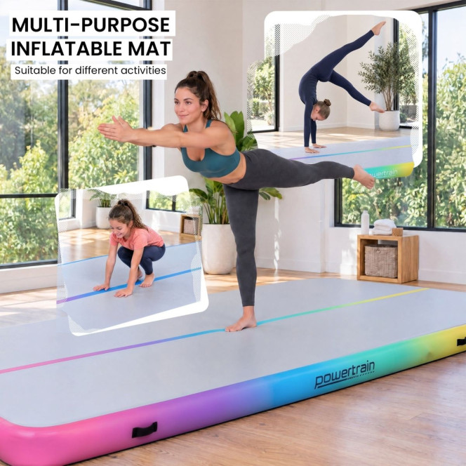 Powertrain 3m x 1m Inflatable Air Track 20cm Thick Gymnastics Exercise Tumbling Mat in Rainbow with Electric Pump Image 7
