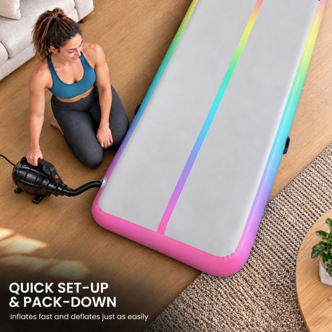 Powertrain 3m x 1m Inflatable Air Track 20cm Thick Gymnastics Exercise Tumbling Mat in Rainbow with Electric Pump Image 8