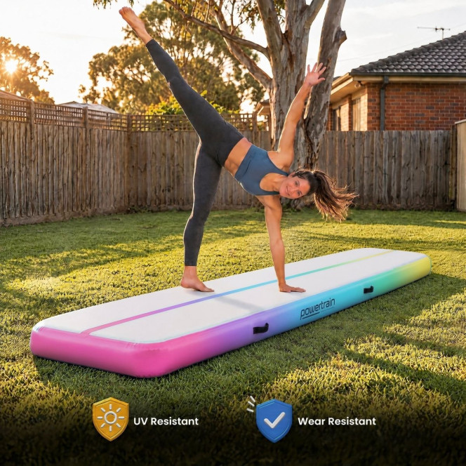 Powertrain 3m x 1m Inflatable Air Track 20cm Thick Gymnastics Exercise Tumbling Mat in Rainbow with Electric Pump Image 9