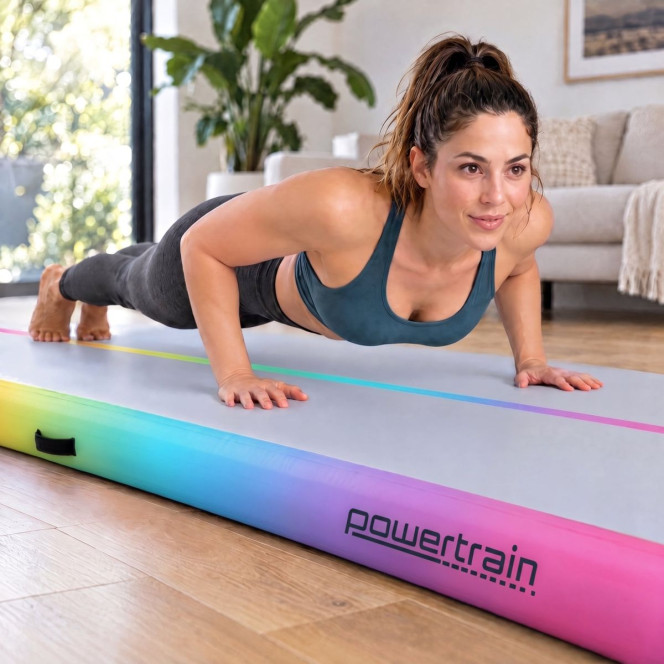 Powertrain 3m x 1m Inflatable Air Track 20cm Thick Gymnastics Exercise Tumbling Mat in Rainbow with Electric Pump Image 14