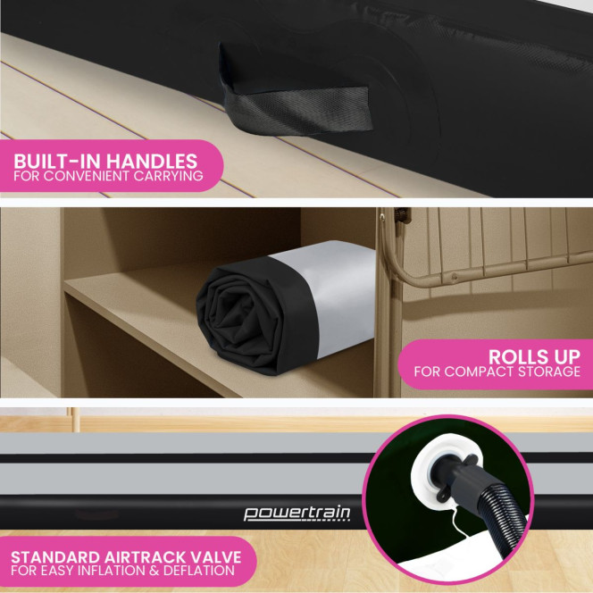 Powertrain 4m x 1m Air Track Inflatable Gymnastics Mat - Grey Black Image 8