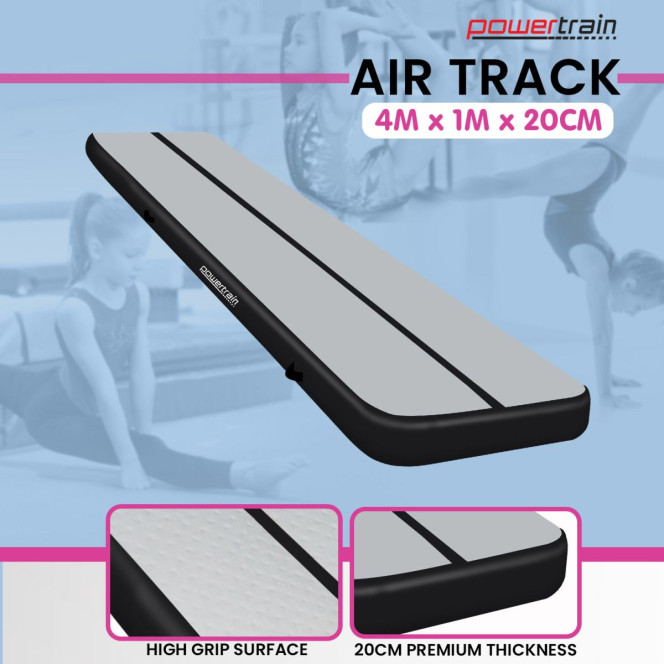 Powertrain 4m x 1m Air Track Inflatable Gymnastics Mat - Grey Black Image 2