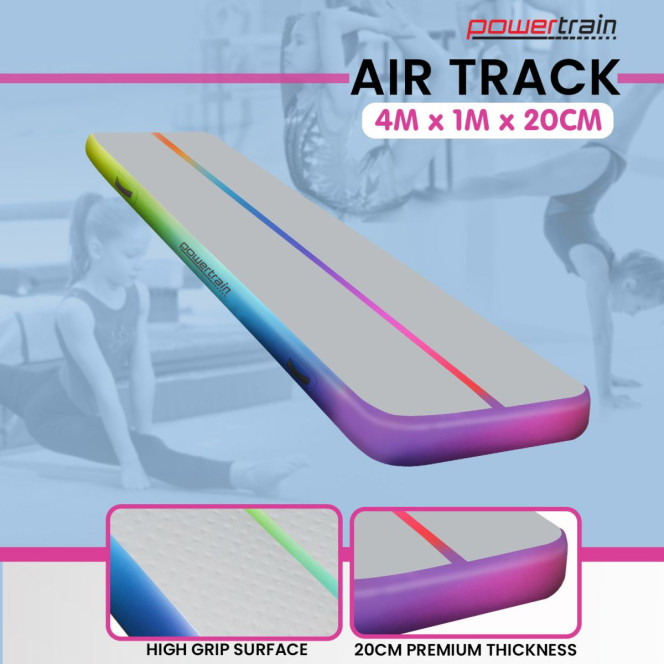 Air Track 4m x 1m x 20cm Inflatable Tumbling Gymnastics Mat - Rainbow Image 3