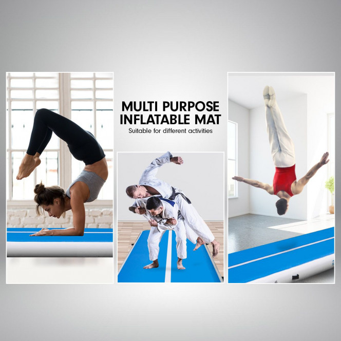 Powertrain 4m x 2m Air Track Gymnastics Mat Tumbling Exercise - Blue White Image 7 image 7