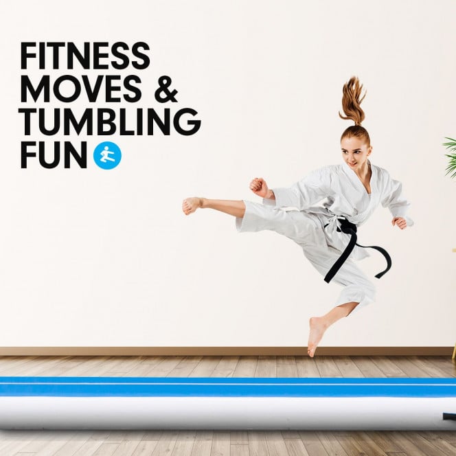 Powertrain 4m x 2m Air Track Gymnastics Mat Tumbling Exercise - Blue White Image 8 image 8