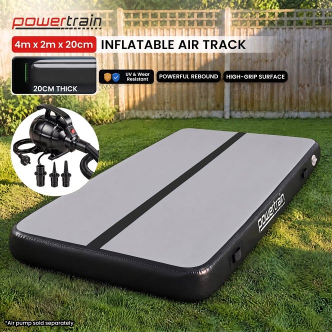 Air Track Powertrain 4m x 2m Gymnastics Mat Tumbling Exercise - Grey Black