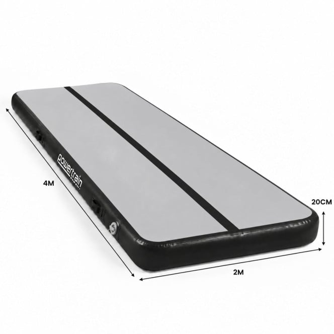 Air Track Powertrain 4m x 2m Gymnastics Mat Tumbling Exercise - Grey Black Image 3