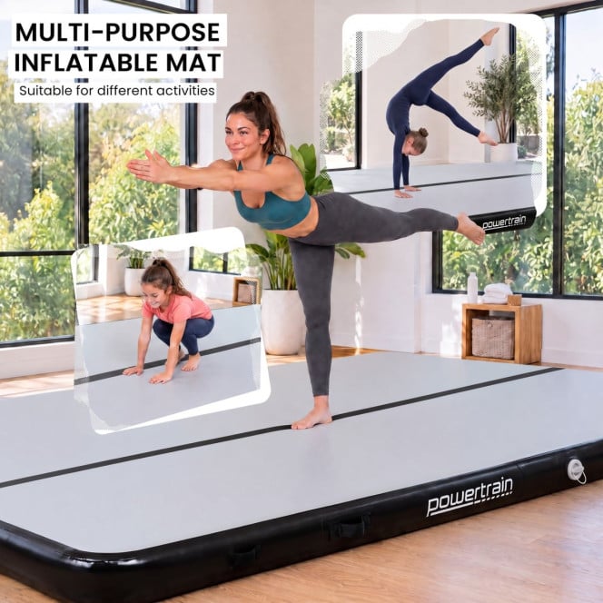 Air Track Powertrain 4m x 2m Gymnastics Mat Tumbling Exercise - Grey Black Image 7