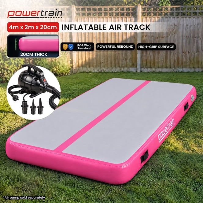 Air Track Powertrain 4m x 2m Gymnastics Mat Tumbling Exercise - Grey Pink