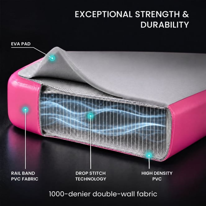 Air Track Powertrain 4m x 2m Gymnastics Mat Tumbling Exercise - Grey Pink Image 6