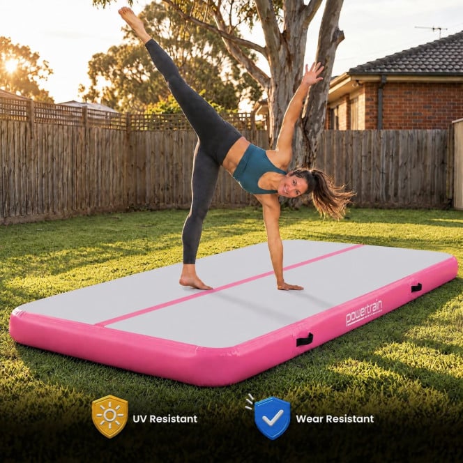 Air Track Powertrain 4m x 2m Gymnastics Mat Tumbling Exercise - Grey Pink Image 9