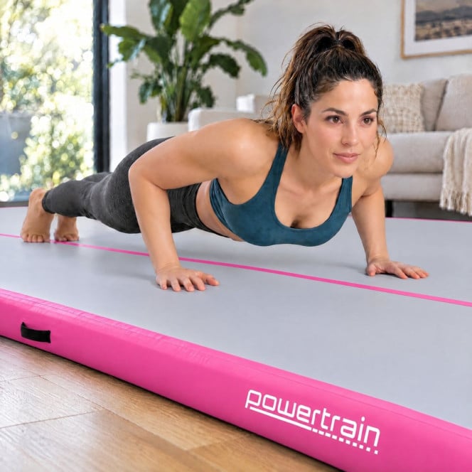 Air Track Powertrain 4m x 2m Gymnastics Mat Tumbling Exercise - Grey Pink Image 14