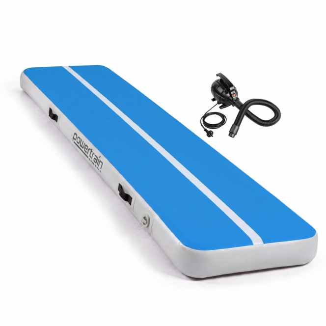 Powertrain 5m x 1m Inflatable Air Track 20cm Thick Gymnastics Exercise Tumbling Mat in Blue White with Electric Pump Image 2